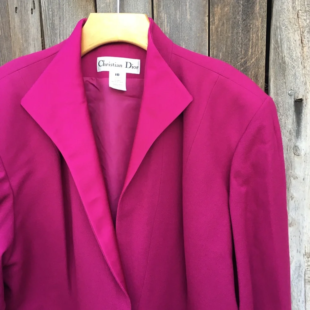 Christian Dior Vintage Jacket Skirt Suit Wool Pink 18